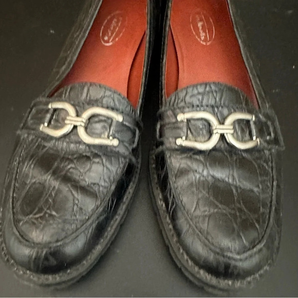 Talbots Women's Loafer Size 9 AA Slip On Flats Black Croc Buckle Strap Leather - Picture 6 of 9
